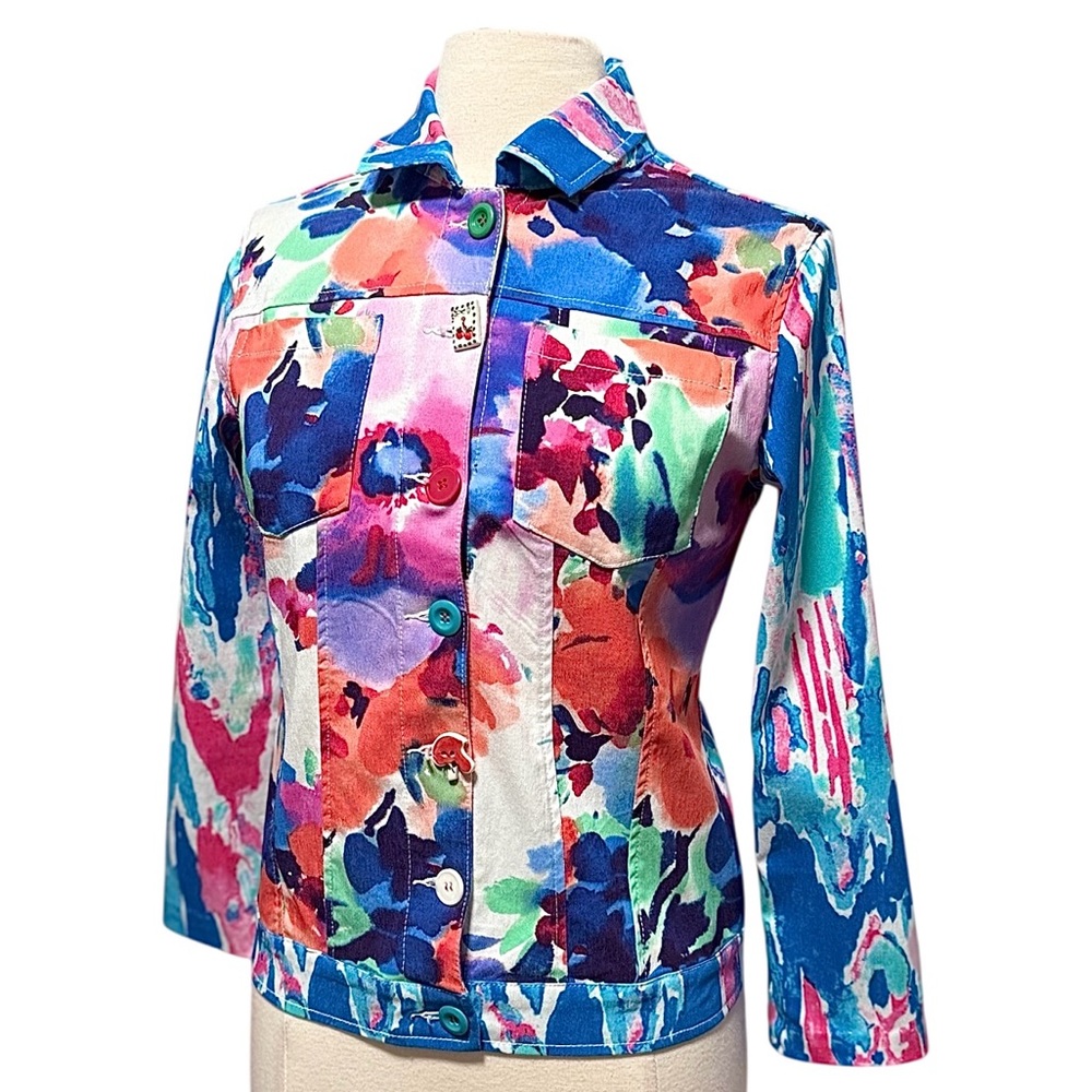 Sara Studio Water Print Collared Button Down Multi Lightweight Jacket Size SP